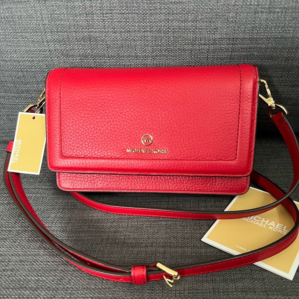 NWT MICHAEL KORS JET SET CHARM SMALL PHONE CROSSBODY BAG CLUTCH LEATHER